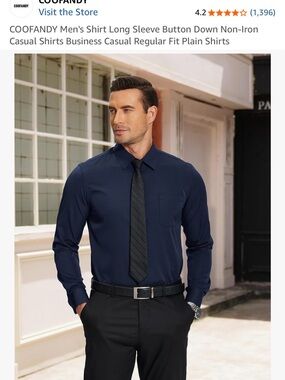 COOFANDY Men's Navy Long Sleeve Dress Shirt - Regular Fit